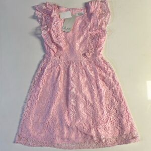 *NWT Little Angels by US Angels Double Ruffle Lace Dress Girls' 14 Pink Back Zip